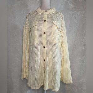 Cream Button-Up Waffle Knit Shirt
